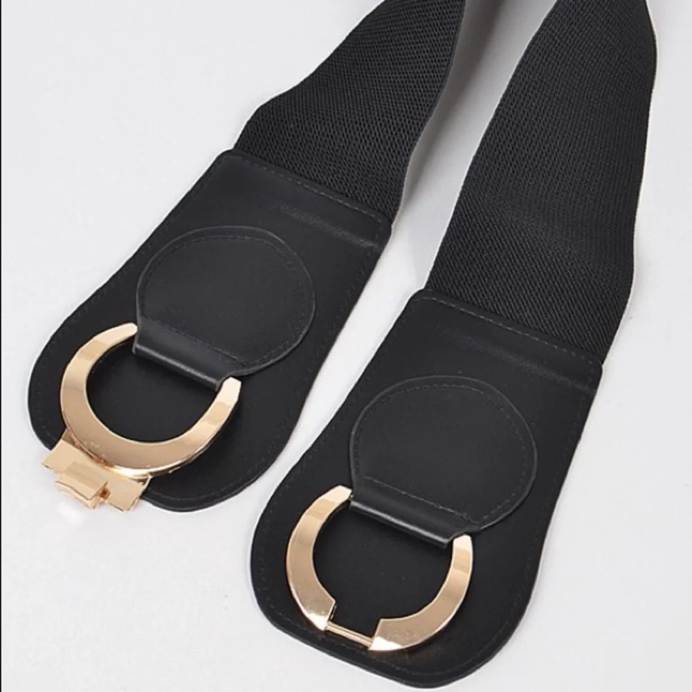 Plus Size Chunky Black Leather & Gold Metal Statement Belt